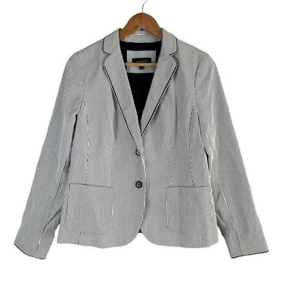 Talbots‎ Stripe Piped Blazer Jacket in Black and White Cotton Stretch, Size 4 - Picture 2 of 14